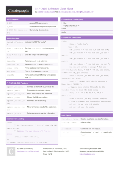 Cheat Sheets Matching 