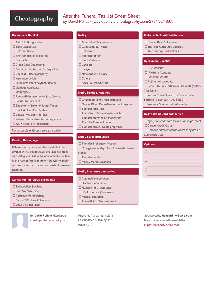 After The Funeral Tasklist Cheat Sheet By Davidpol - Download Free