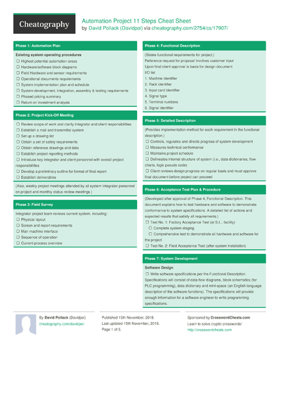 Sample Project Scope Document Cheat Sheet by Davidpol - Download free ...