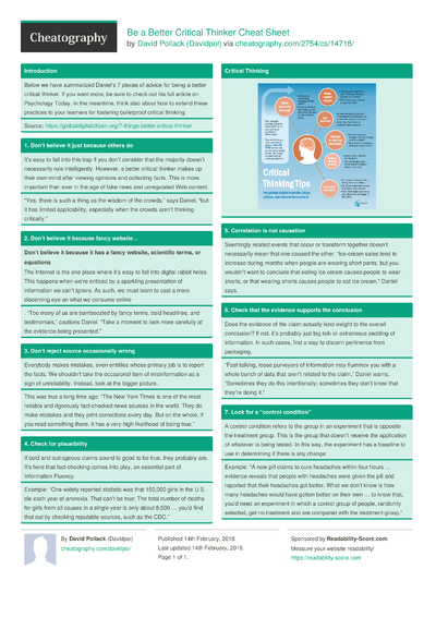 Critical Thinking Skills Cheat Sheet By Davidpol Download Free From Cheatography 3307