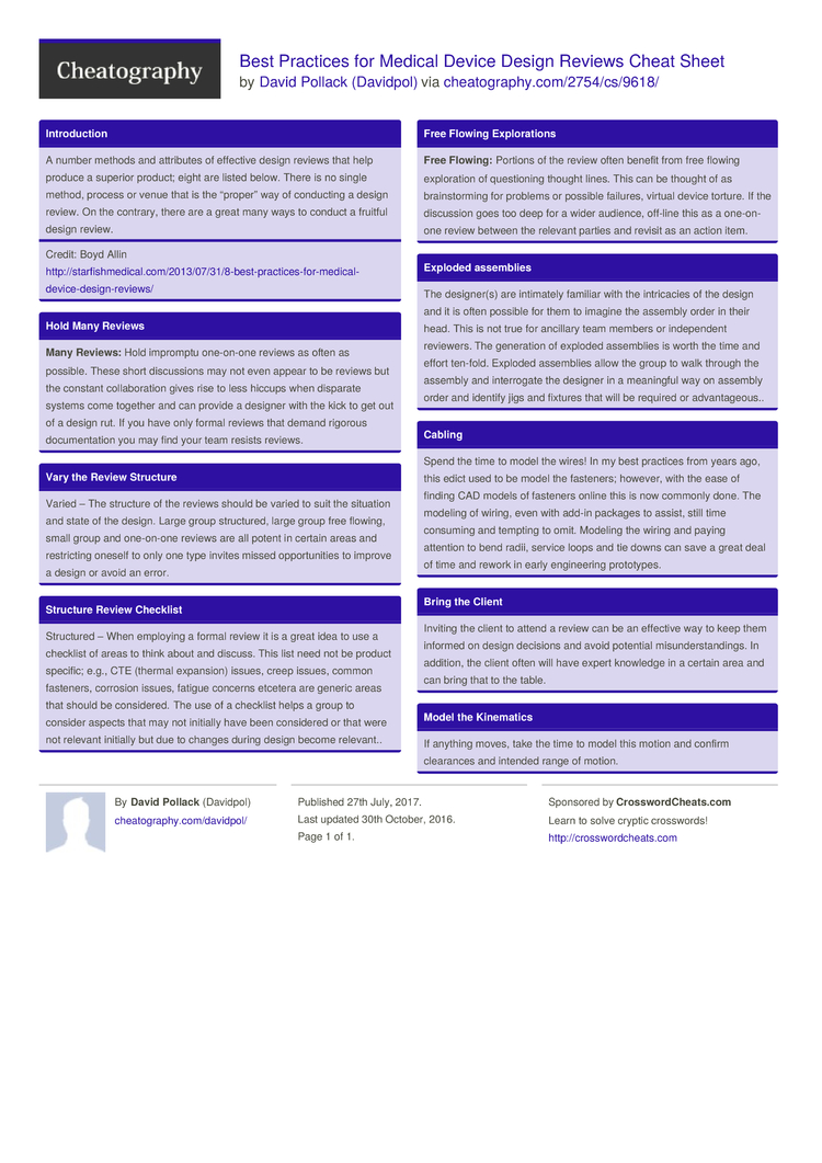 Best Practices for Medical Device Design Reviews Cheat Sheet by ...