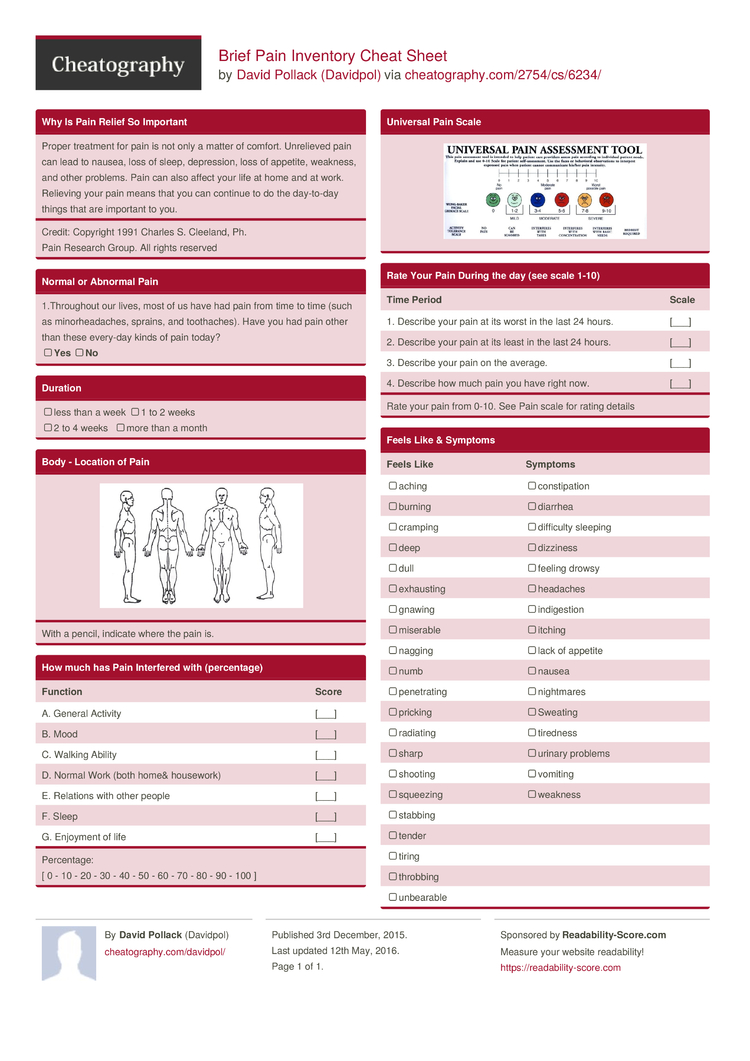 Neuropathic Pain Inventory : Diagnosis and assessment of neuropathic ...