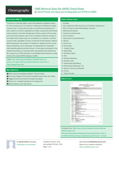 MDS Quality Measures Cheat Sheet by Davidpol - Download free from Cheatography - Cheatography ...