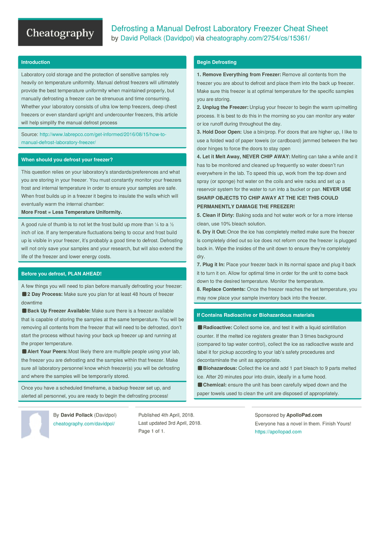 Defrosting A Manual Defrost Laboratory Freezer Cheat Sheet By Defrosting A Manual Defrost Laboratory Freezer Cheat Sheet By Davidpol Free From Cheatography Sheets For Every Occasion