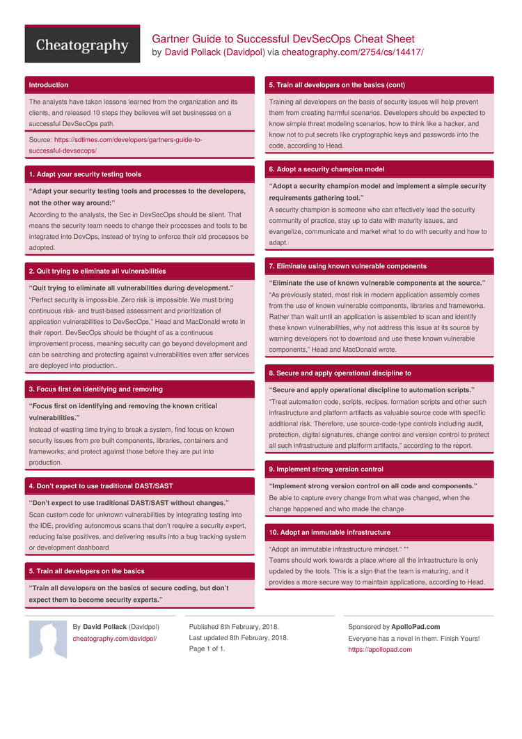 Gartner Guide to Successful DevSecOps Cheat Sheet by Davidpol ... Gartner Guide to Successful DevSecOps Cheat Sheet by Davidpol ...