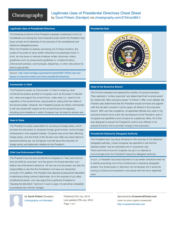 Legitimate Uses Of Presidential Directives Cheat Sheet By Davidpol ...