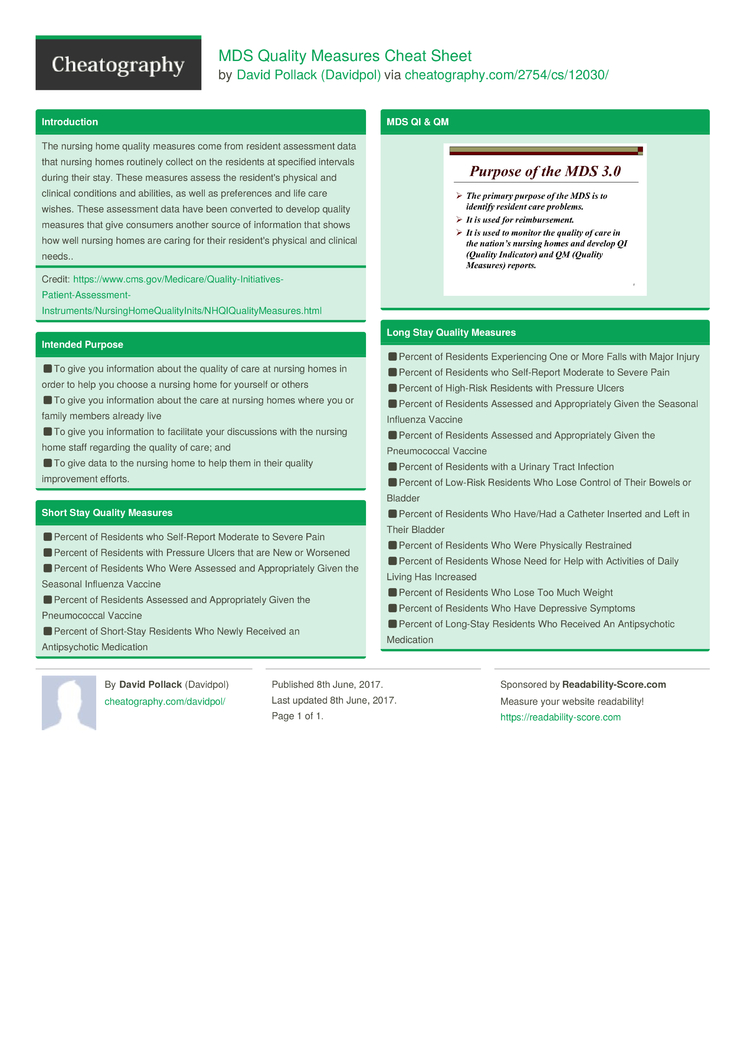 MDS Quality Measures Cheat Sheet by Davidpol - Download ...