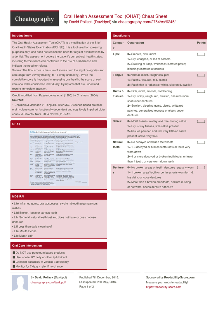 Oral Assessment Tool 108