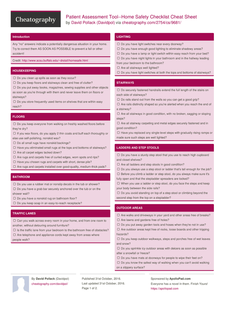 patient assessment tool home safety checklist sheet patient assessment tool home safety checklist sheet