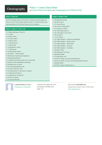 Police Scanner Codes 14 – 19 Cheat Sheet by Davidpol - Download free ...