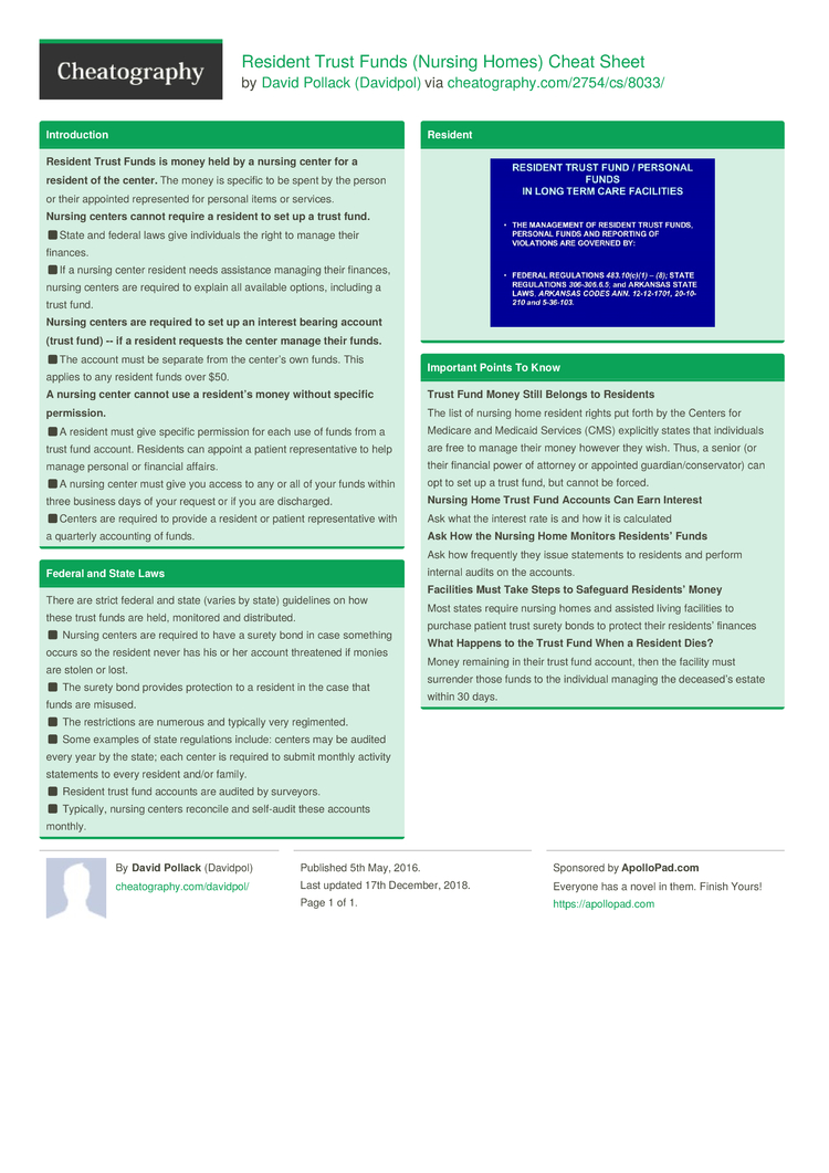 Resident Trust Funds (Nursing Homes) Cheat Sheet by Davidpol - Download ...