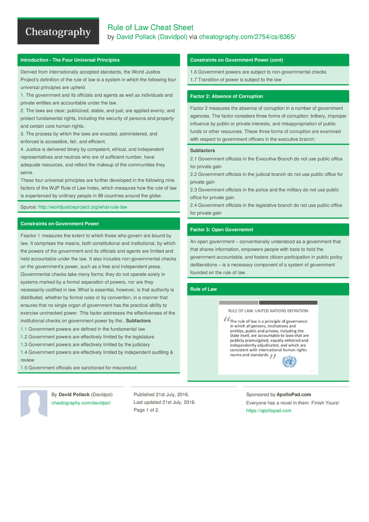 Rule of Law Cheat Sheet by Davidpol - Download free from Cheatography ...