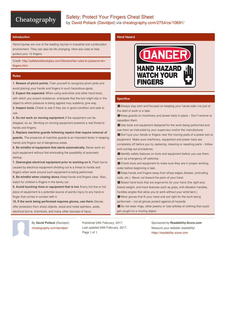 Safety Protect Your Fingers Cheat Sheet by Davidpol Download free