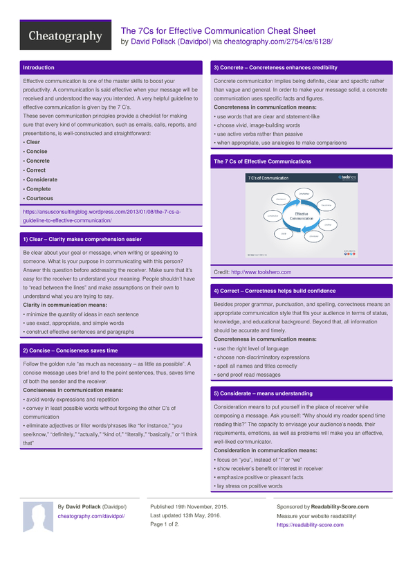 The 7Cs for Effective Communication Cheat Sheet by Davidpol - Download ...