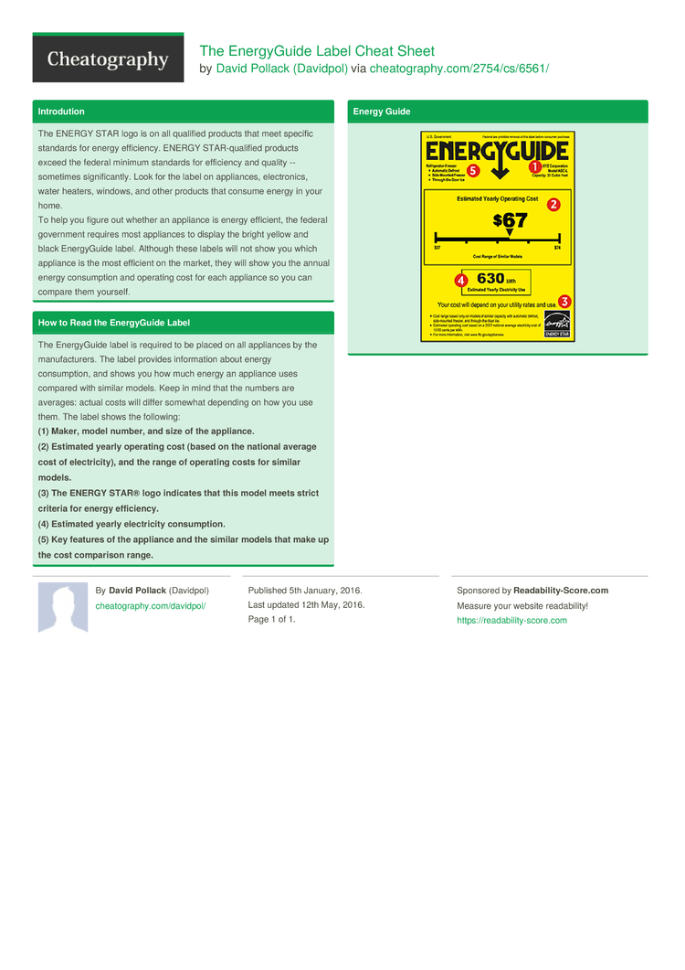 The EnergyGuide Label Cheat Sheet By Davidpol The EnergyGuide Label Cheat Sheet By Davidpol