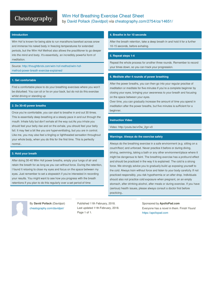 Wim Hof Breathing Exercise Cheat Sheet By Davidpol - Download Free From ...