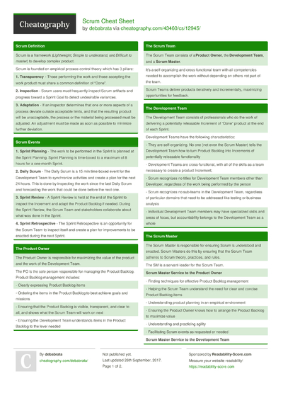 8 Scrum Cheat Sheets - Cheatography.com: Cheat Sheets For Every Occasion