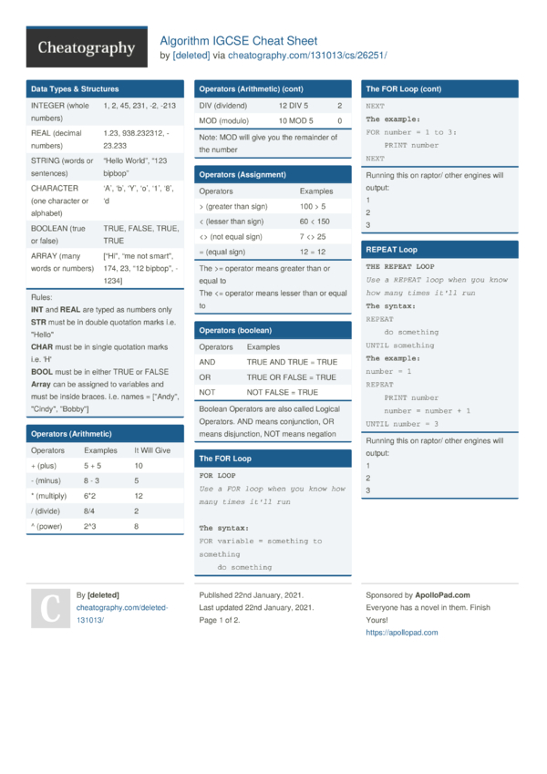 Pals Algorithms Cheat Sheet