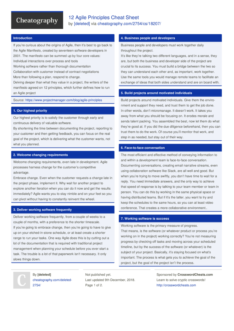 12 Agile Principles Cheat Sheet By Deleted Download Free From Cheatography Cheatography Com Cheat Sheets For Every Occasion - roblox lua cframe get a free roblox face
