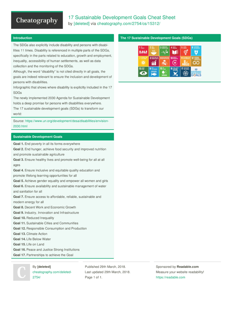 17 Sustainable Development Goals Cheat Sheet By Deleted Download Free From Cheatography Cheatography Com Cheat Sheets For Every Occasion