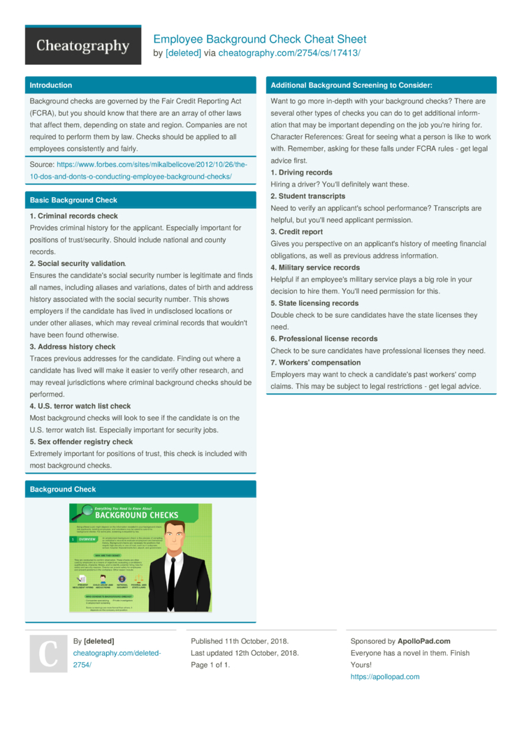 Employee Background Check Cheat Sheet By Deleted Download Free From Cheatography Cheatography Com Cheat Sheets For Every Occasion