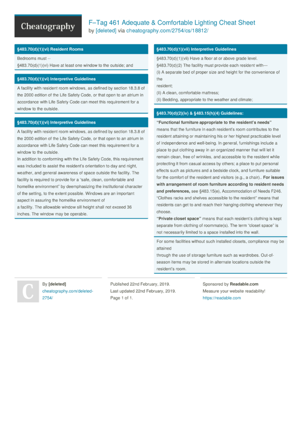 F 461 Adequate Comfortable Lighting Cheat Sheet By Deleted Download Free From Cheatography Cheatography Com Cheat Sheets For Every Occasion