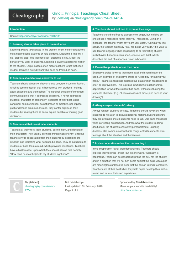 Ginott: Principal Teachings Cheat Sheet by [deleted] - Download free from  Cheatography - Cheatography.com: Cheat Sheets For Every Occasion
