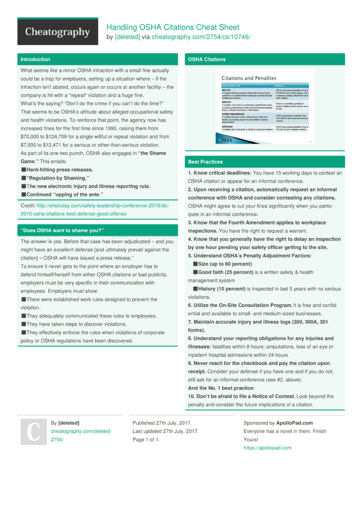 Handling Osha Citations Cheat Sheet By Deleted Download Free From Cheatography Cheatography Com Cheat Sheets For Every Occasion