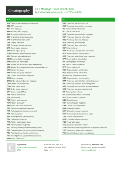 9 Hl7 Cheat Sheets - Cheatography.com: Cheat Sheets For Every Occasion