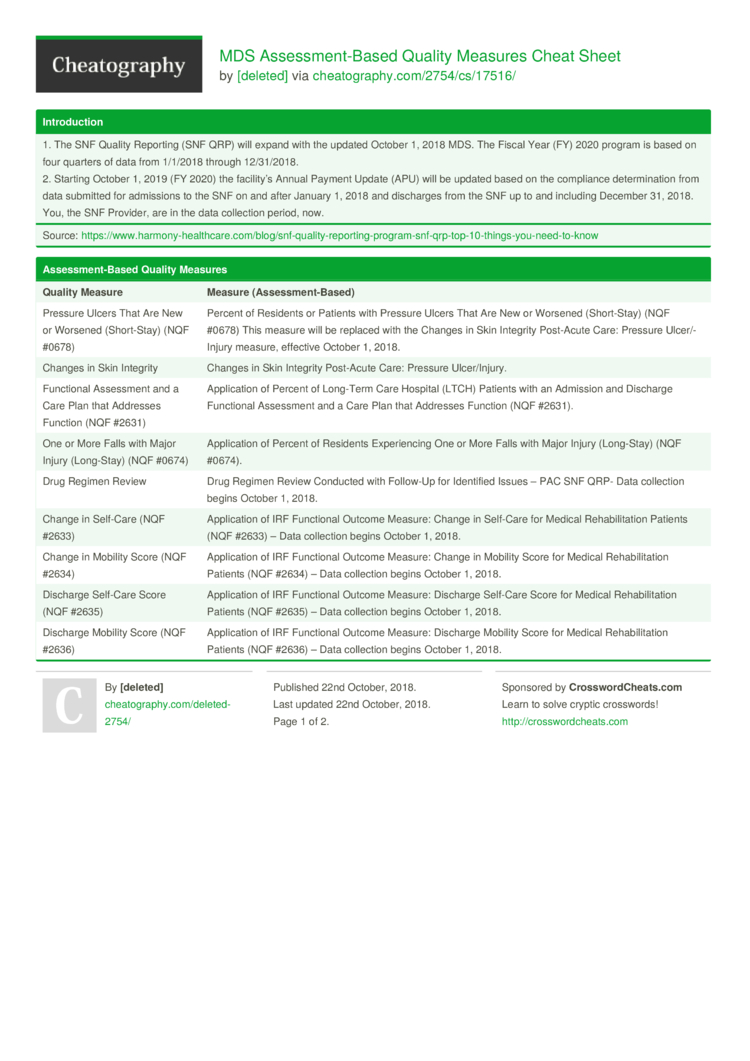 Mds Assessment Cheat Sheet Images and Photos finder