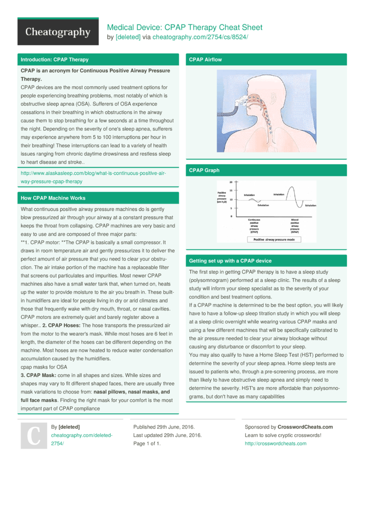 Medical Device Cpap Therapy Cheat Sheet By Deleted Download Free From Cheatography Cheatography Com Cheat Sheets For Every Occasion