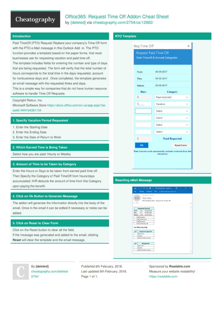 Office365 Request Time Off Addon Cheat Sheet By Deleted Download Free From Cheatography Cheatography Com Cheat Sheets For Every Occasion