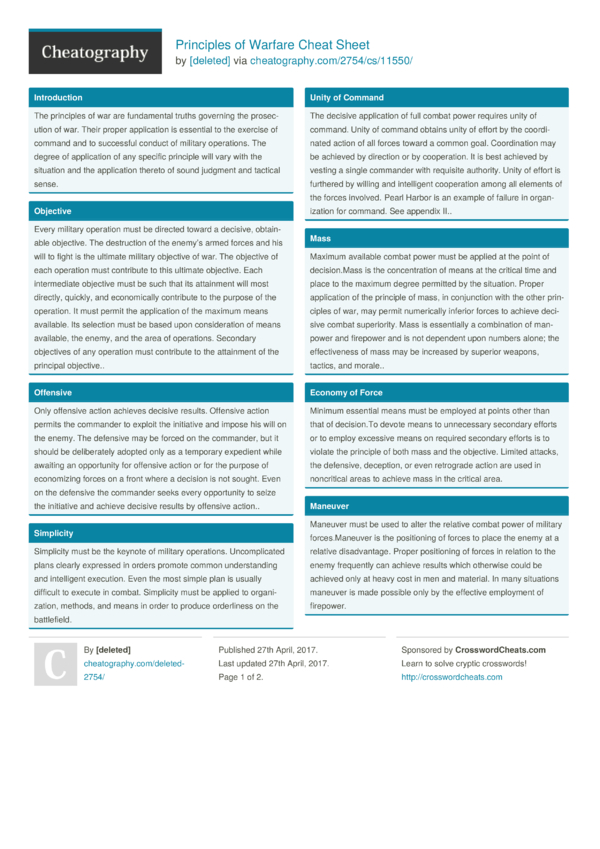 Principles Of Warfare Cheat Sheet By Deleted Download Free From Cheatography Cheatography Com Cheat Sheets For Every Occasion