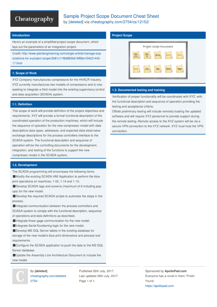 Sample Project Scope Document Cheat Sheet By Deleted Download Free From Cheatography Cheatography Com Cheat Sheets For Every Occasion