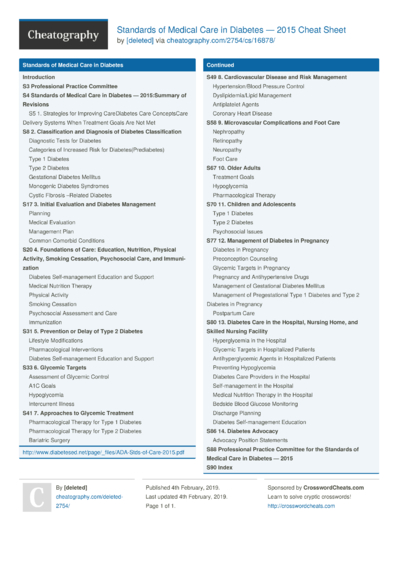 Diabetes Cheat Sheet For Nurses