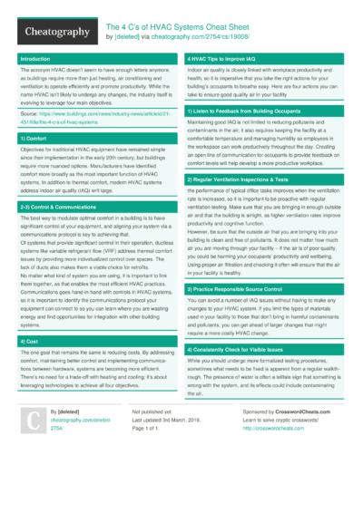 5 Hvac Cheat Sheets - Cheatography.com: Cheat Sheets For Every Occasion