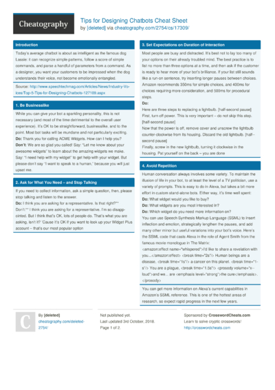 2 Chatbots Cheat Sheets - Cheatography.com: Cheat Sheets For Every Occasion