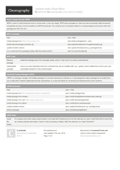 6 Npm Cheat Sheets - Cheatography.com: Cheat Sheets For Every Occasion