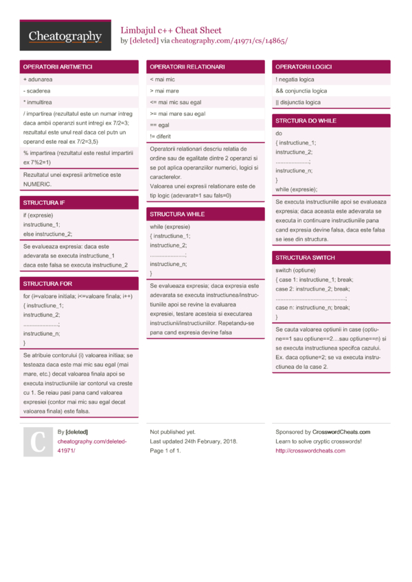 Limbajul c++ Cheat Sheet by [deleted] - Download free from Cheatography ...
