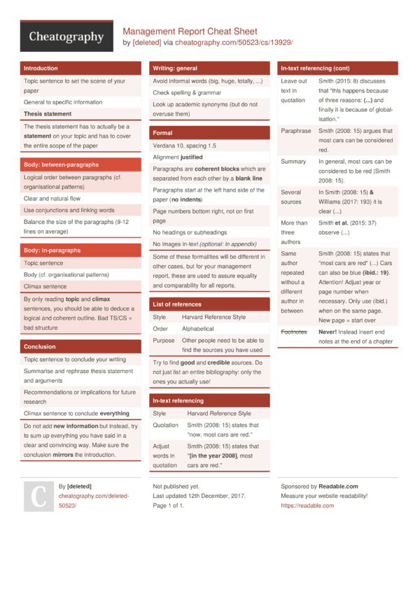 Management Report Cheat Sheet by [deleted] - Download free from ...