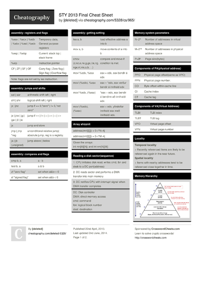 21 Assembly Cheat Sheets - Cheatography.com: Cheat Sheets For Every ...