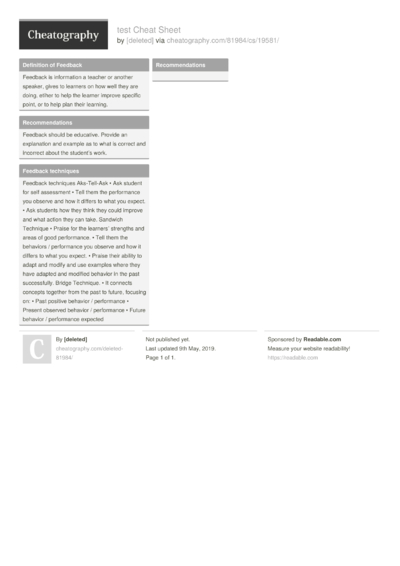 24 Feedback Cheat Sheets Cheatography Cheat Sheets For Every
