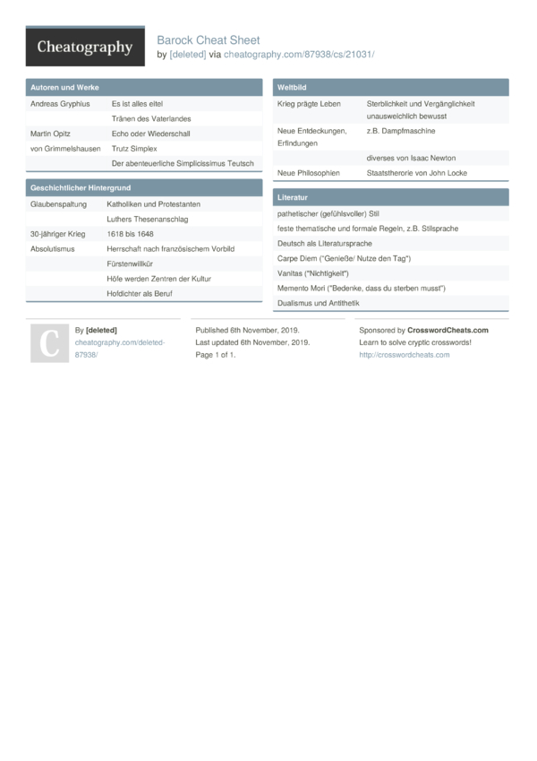 Barock Cheat Sheet by [deleted] - Download free from Cheatography ...