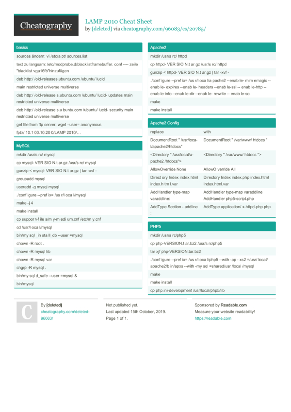 LAMP 2010 Cheat Sheet by [deleted] - Download free from Cheatography ...