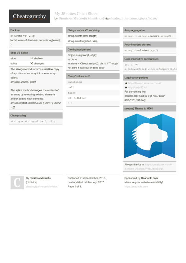 My JS notes Cheat Sheet by dimitrios - Download free from Cheatography ...