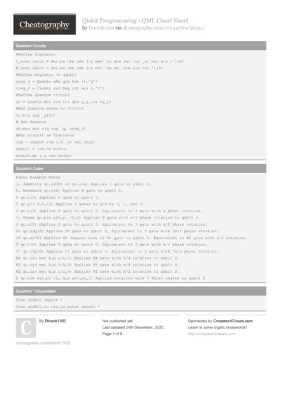 1 Qiskit Cheat Sheet - Cheatography.com: Cheat Sheets For Every Occasion