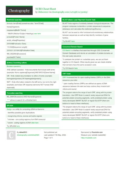 8 Bioinformatics Cheat Sheets - Cheatography.com: Cheat Sheets For ...