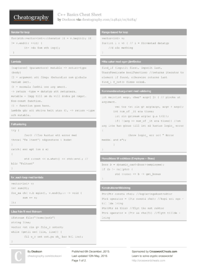 Cheat Sheets Matching "c++" - Cheatography.com: Cheat Sheets For Every ...