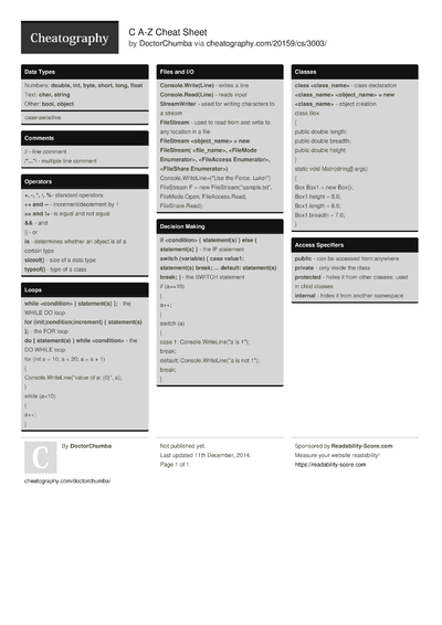 101 C- Cheat Sheets - Cheatography.com: Cheat Sheets For Every Occasion