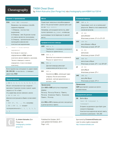 17 Assembly Cheat Sheets Cheat Sheets For Every
